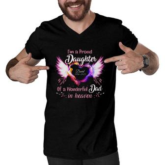 Im A Proud Daughter Of A Wonderful Dad In Heaven David 1986 2021 Angel Wings Heart Men V-Neck Tshirt | Mazezy