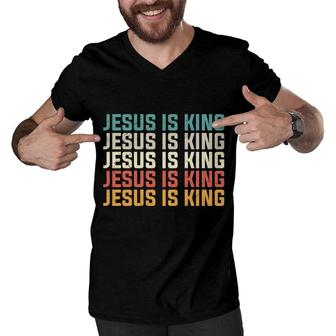 Jesus Is King Bible Verse Many Colors Graphic Christian Men V-Neck Tshirt - Seseable