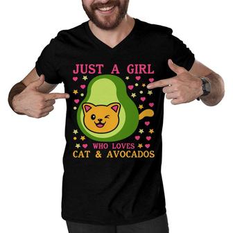 Just A Girl Who Lovers Cat And Avocados Funny Avocado Men V-Neck Tshirt - Seseable