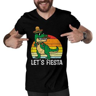Kids Lets Fiesta Mexican Dino Trex Cinco De Mayo Toddler Boys Men V-Neck Tshirt - Seseable