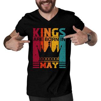 Kings Are Born In May Birthday Colorful Men V-Neck Tshirt - Seseable