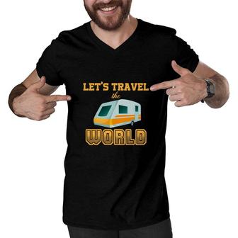 Let Us Travel The World To With Explore Lovers Men V-Neck Tshirt - Seseable