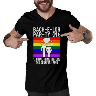 Lgbt Pride Gay Bachelor Party Suffering Engagement Groom Bachelor Party Men V-Neck Tshirt - Seseable