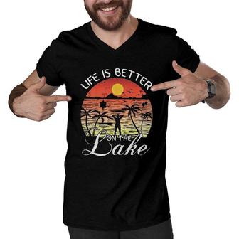 Life Is Better On The Lake Sunset Beach 2022 Trend Men V-Neck Tshirt - Seseable
