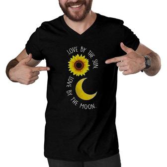Love By The Sun Love By The Moon Letter Cute Men V-Neck Tshirt - Seseable