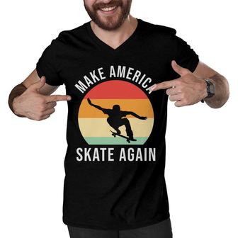 Make America Skate Again Skateboard Vintage 80S 90S Men V-Neck Tshirt - Seseable