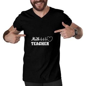 Math Teacher Cool Nice Heartbeat Design Men V-Neck Tshirt - Seseable