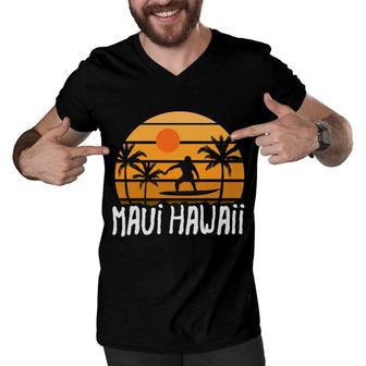 Maui Hawaii Beach Retro Sunset Summer Men V-Neck Tshirt - Seseable