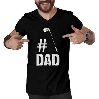 Mens 1 Dad Golf Lover Gift Funny Golfing Fathers Day Men V-Neck Tshirt - Seseable