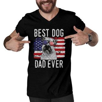Mens American Flag Best Dog Dad Ever Soft Coated Wheaten Terrier Men V-Neck Tshirt - Seseable