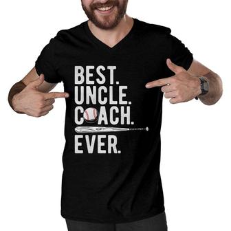 Mens Baseball Best Uncle Coach Ever Proud Dad Daddy Fathers Day Men V-Neck Tshirt - Seseable