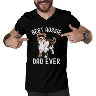 Mens Best Aussie Dad Ever Australian Shepherd Dad Fathers Day Men Men V-Neck Tshirt - Seseable