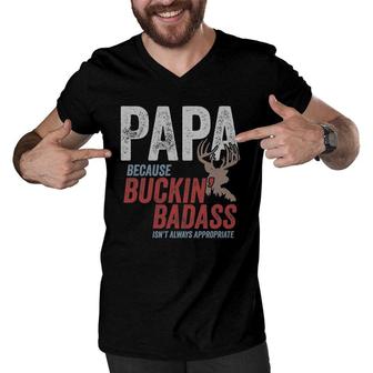 Mens Best Buckin Papa Fathers Day Funny Badass Buck Hunter Men V-Neck Tshirt - Seseable