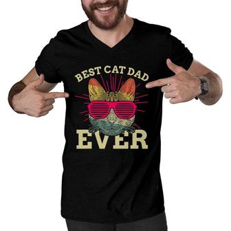 Mens Best Cat Dad Ever - Cat Dad Men V-Neck Tshirt - Seseable