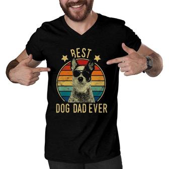 Mens Best Dog Dad Ever Australian Cattle Dog Fathers Day Gift Men V-Neck Tshirt - Seseable