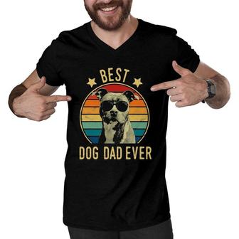 Mens Best Dog Dad Ever Staffordshire Bull Terrier Fathers Day Men V-Neck Tshirt - Seseable