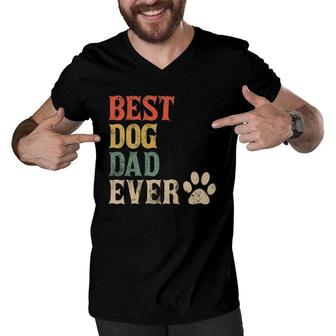 Mens Best Dog Dad Ever - Vintage Dog Daddy - Retro Doggy Father Men V-Neck Tshirt - Seseable