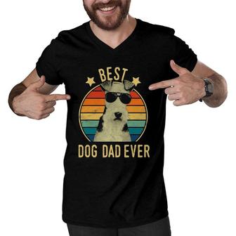 Mens Best Dog Dad Ever Wire Fox Terrier Fathers Day Gift Men V-Neck Tshirt - Seseable