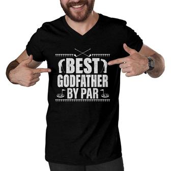 Mens Best Godfather By Par Fathers Day Gifts Golf Lover Golfer Men V-Neck Tshirt - Seseable