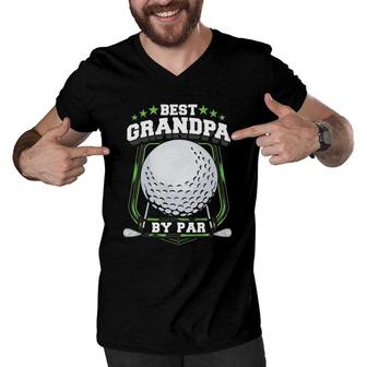 Mens Best Grandpa By Par Golf Papa Grandfather Pop Dad Golf Gift Men V-Neck Tshirt - Seseable