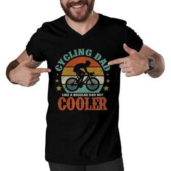 Mens Cycling Dad Like A Regular Dad But Cooler Fathers Day Retro Men V-Neck Tshirt - Seseable
