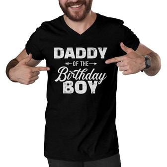 Mens Daddy Of The Birthday Boy Son Matching Family For Dad Men V-Neck Tshirt | Mazezy