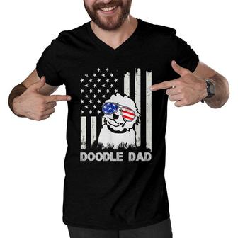 Mens Doodle Dad Us Flag Goldendoodle Dog Dad 4Th Of July Men V-Neck Tshirt - Seseable