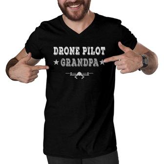 Mens Drone Pilot Grandpa Funny Drone Flyer Fathers Day Gift Men V-Neck Tshirt - Seseable