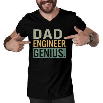 Mens Fathers Day Dad Engineer Genius Engineering Daddy Papa Men V-Neck Tshirt - Seseable