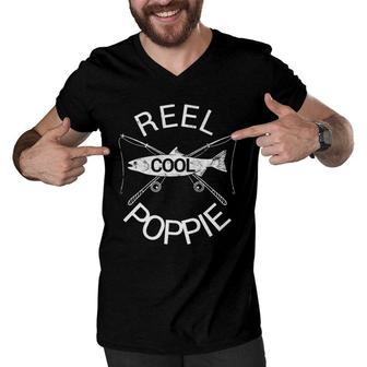 Mens Fathers Day Gifts Reel Cool Poppie Grandpa Papa Dad Men V-Neck Tshirt - Seseable