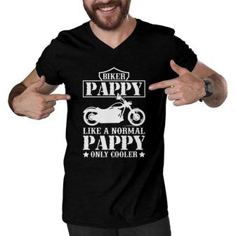 Mens Fathers Day Like A Normal Biker Pappy Only Cooler Motorcycle Men V-Neck Tshirt - Seseable