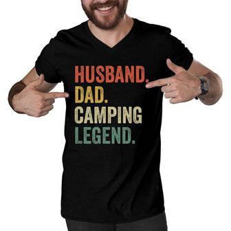 Mens Funny Camper Husband Dad Camping Legend Vintage Fathers Day Men V-Neck Tshirt - Seseable