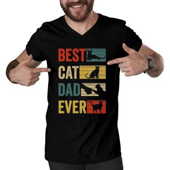 Mens Funny Vintage Cat Daddy Tee Fathers Day Best Cat Dad Ever Men V-Neck Tshirt - Seseable