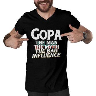 Mens Gopa Gift For The Man Myth Bad Influence Grandpa Men V-Neck Tshirt - Seseable