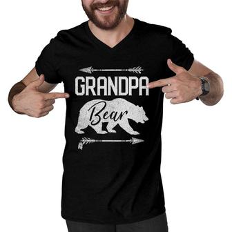 Mens Grandpa Bear Funny Fathers Day Gift Papa Men Dad Best Top Men V-Neck Tshirt - Seseable