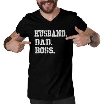 Mens Husband Dad Boss Funny Fathers Day Gift Tee Men V-Neck Tshirt - Seseable