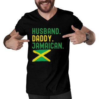 Mens Jamaican Dad Fathers Day Husband Daddy Jamaica Flag Men V-Neck Tshirt - Seseable