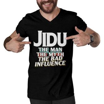 Mens Jidu Gift For The Man Myth Bad Influence Grandpa Men V-Neck Tshirt - Seseable