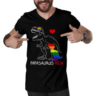 Mens Lgbt Papasaurus Daddy Rex Gay Pride Proud Dad Fathers Day Men V-Neck Tshirt - Seseable