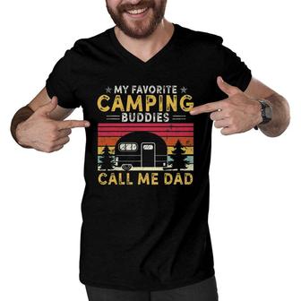 Mens My Favorite Camping Buddies Call Me Dad Fathers Day Vintage Men V-Neck Tshirt - Seseable