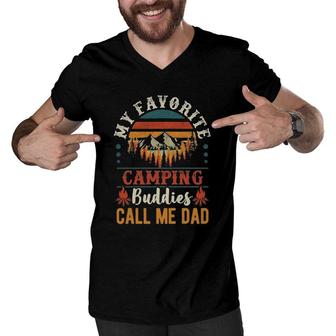 Mens My Favorite Camping Buddies Call Me Dad Funny Father Sayings Men V-Neck Tshirt - Seseable