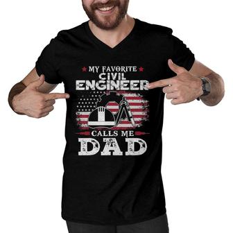 Mens My Favorite Civil Engineer Calls Me Dad Usa Flag Father Gift Men V-Neck Tshirt