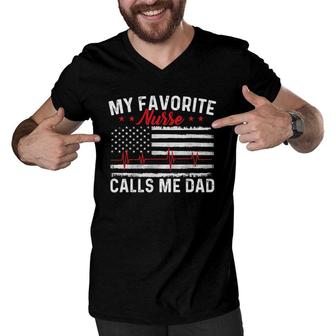 Mens My Favorite Nurse Calls Me Dad - Father Of Nurse Nursing Men V-Neck Tshirt - Seseable