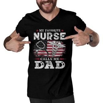 Mens My Favorite Nurse Calls Me Dad Usa Flag Dad Father Gift Men V-Neck Tshirt - Seseable