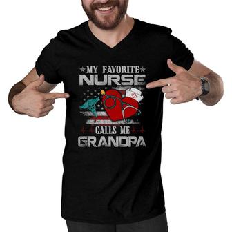 Mens My Favorite Nurse Calls Me Grandpa Fathers Day Men V-Neck Tshirt - Seseable