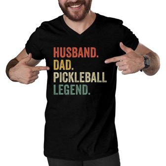 Mens Pickleball Funny Husband Dad Legend Vintage Fathers Day Men V-Neck Tshirt - Seseable