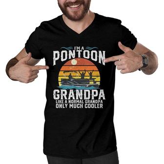 Mens Pontoon Grandpa Captain Retro Funny Boating Fathers Day Gift Men V-Neck Tshirt - Seseable