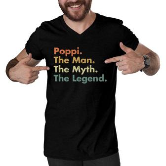 Mens Poppi Man Myth Legend Father Dad Uncle Gift Idea Tee Men V-Neck Tshirt - Seseable