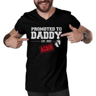 Mens Promoted To Daddy Again 2022 Dad Pregnancy Announcement Men V-Neck Tshirt | Mazezy