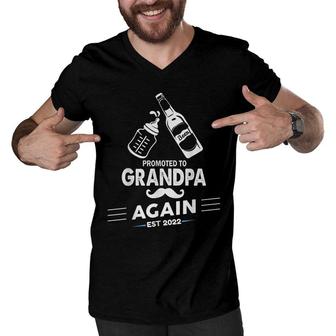 Mens Promoted To Grandpa Again 2022 Baby Pregnancy Announcement Men V-Neck Tshirt - Seseable